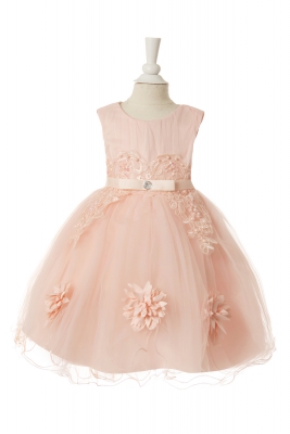 Girls Dress Style 10003 - Elegant Sleeveless Infant Dress with Intricate Floral Applique Details in